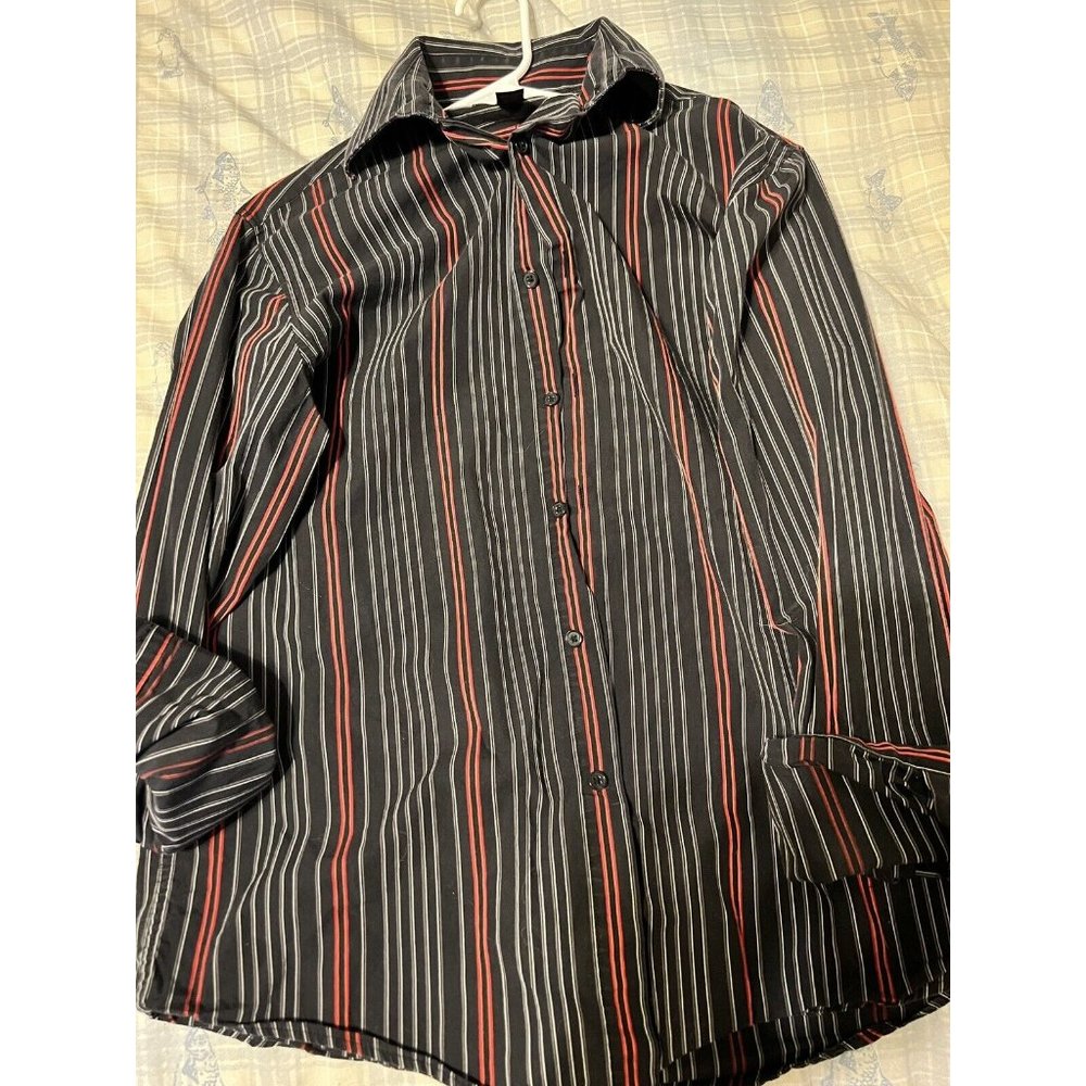 INC International Concepts Men's Red/Black Striped Dress Shirt Size Medium